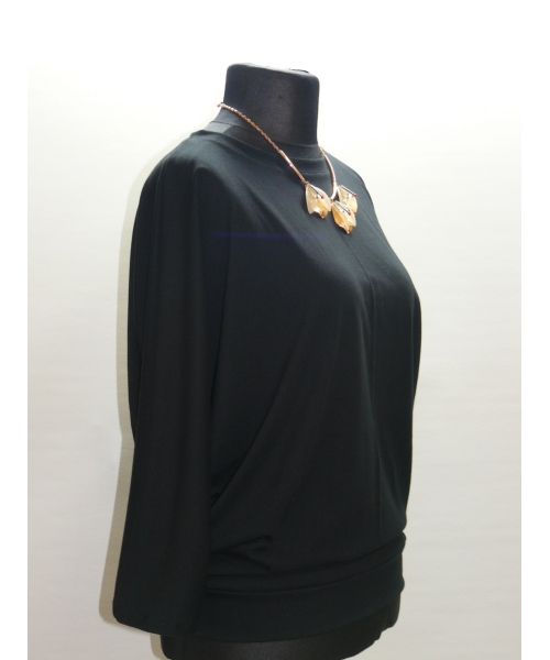 Bawełniana bluzka Oversize z drapowaniem dla puszystej - czarna